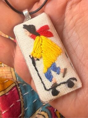 The Adventurer | Hand Embroidered Pendant Necklace | One of a Kind Wearable Art